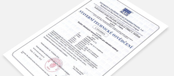 Atest od Technického a zkušebního ústavu stavebního Praha
