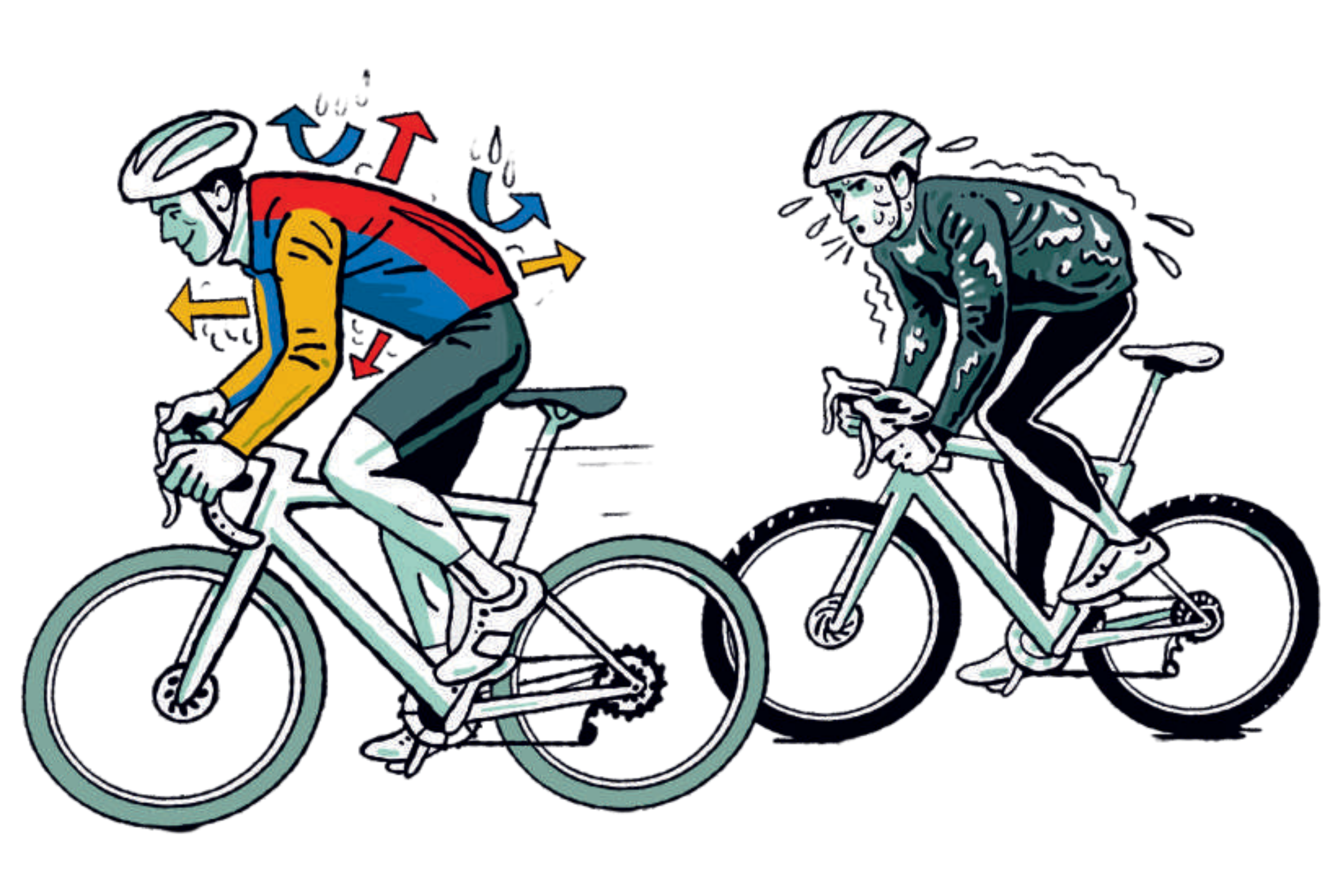 Cyklista jako přirovnání difuzně otevřené a uzavřené konstrukce