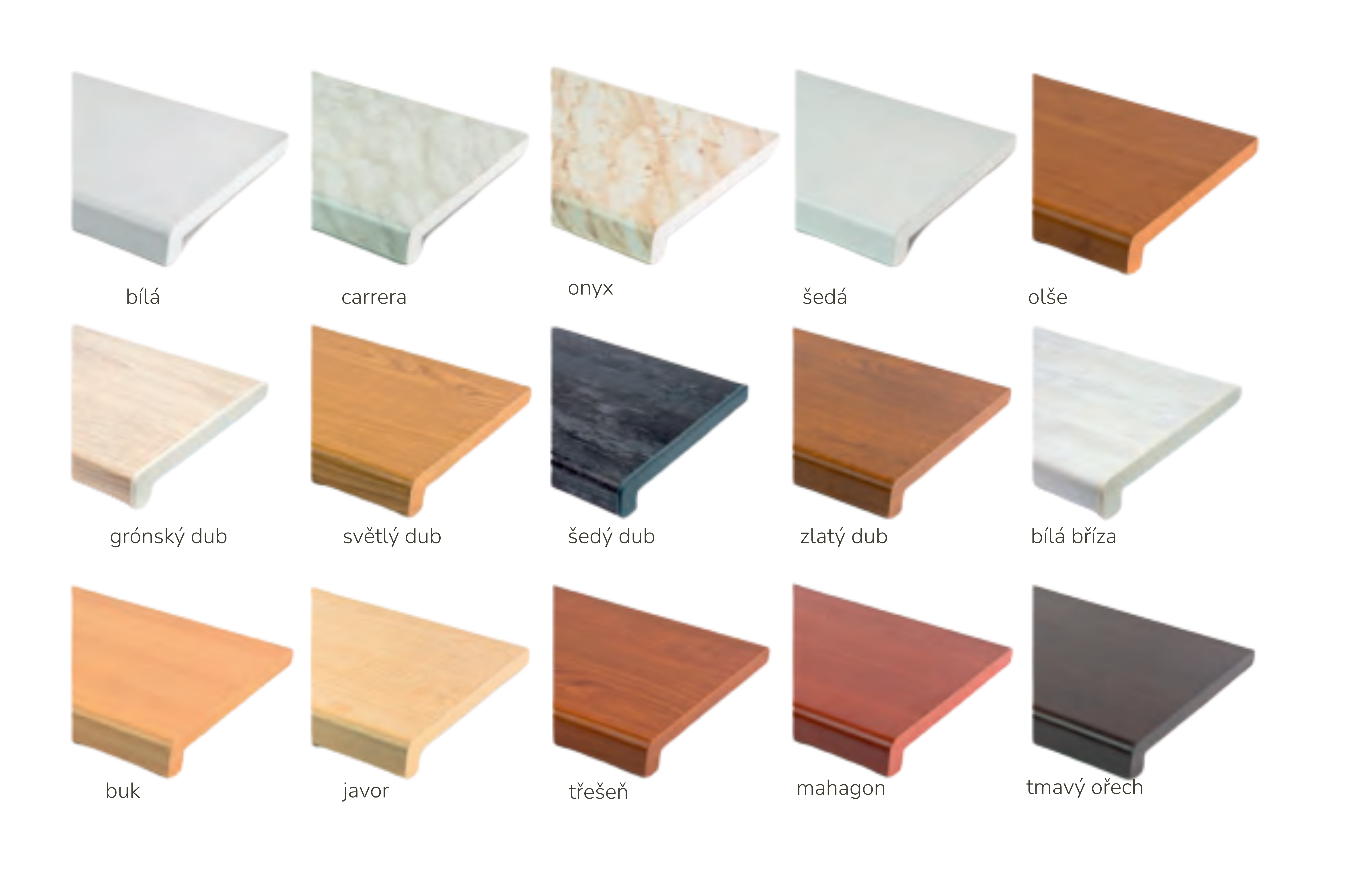 Vnitřní parapety – vzorník dekorů